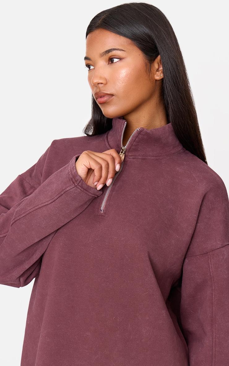 Burgundy Washed Quarter Zip Sweatshirt Product Image