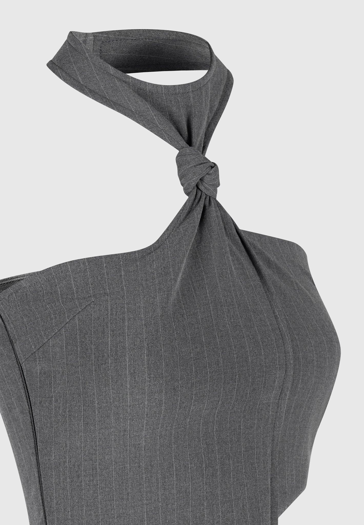 Pinstripe Tie Knot Halter Top - Grey Female Product Image