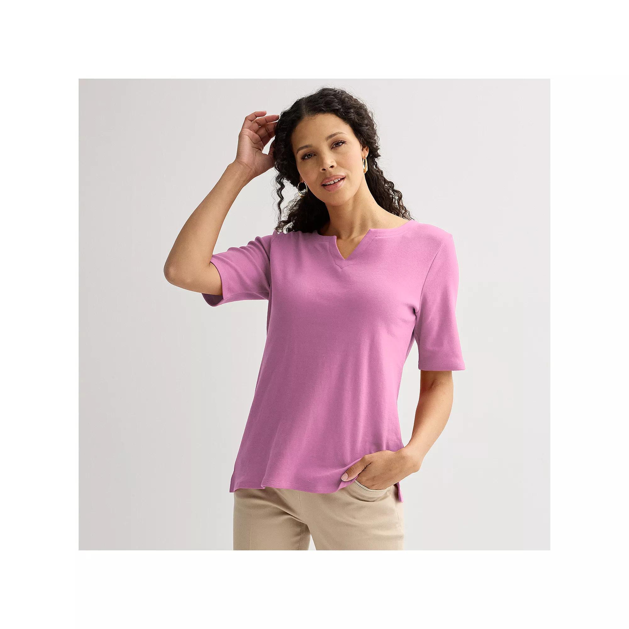 Women's Croft & Barrow® Elbow-Sleeve Splitneck Top, Size: Medium, Pink Wonder Product Image