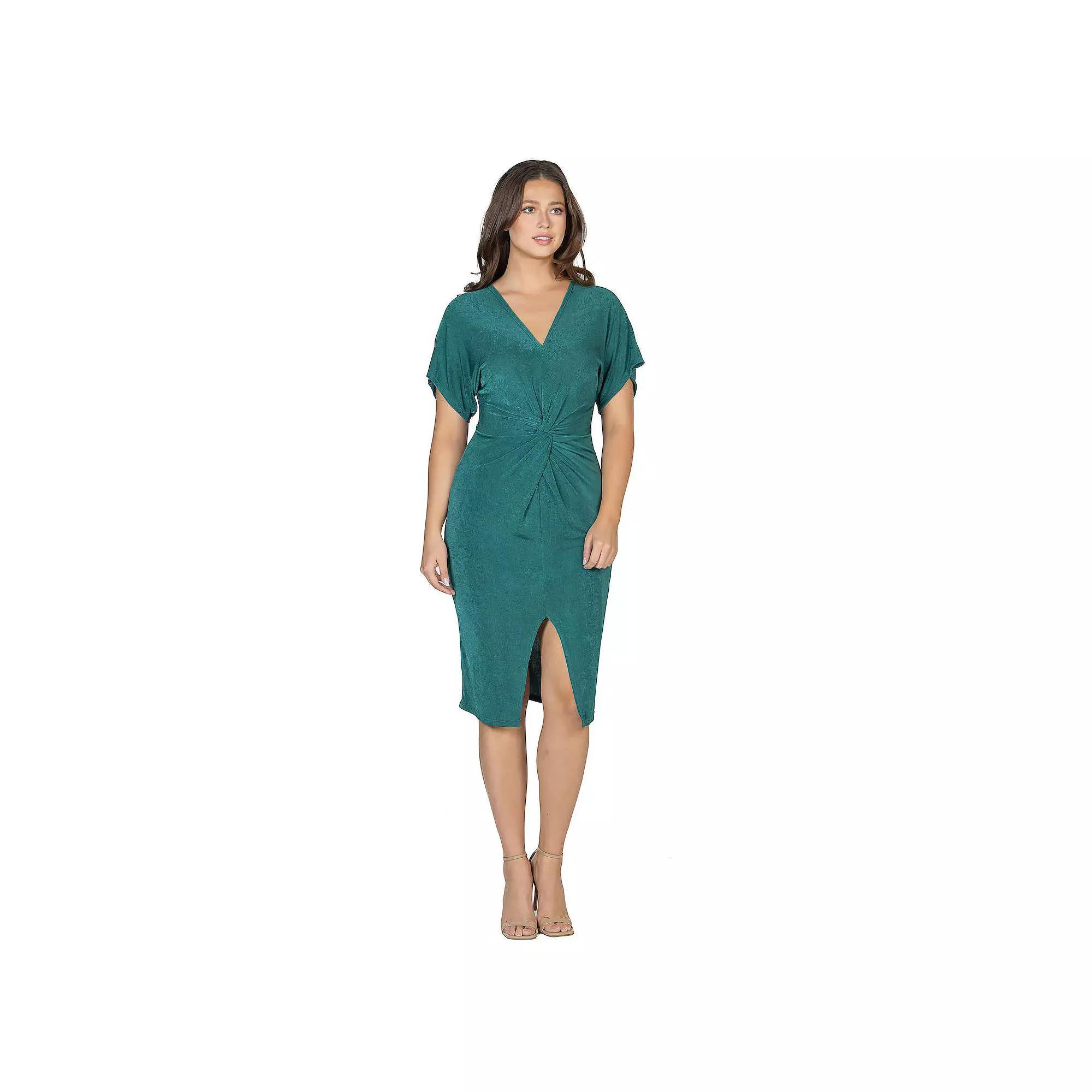 Women's 24Seven Comfort Apparel Short Sleeve V Neck Twist Front Split Hem Dress,  Product Image