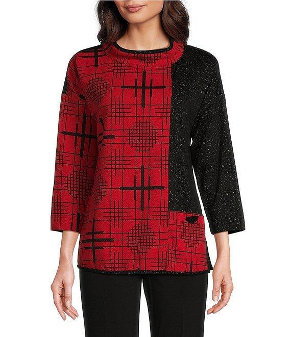 Ali Miles Jacquard Multi Pattern Mock Neck Long Sleeve Tunic Product Image