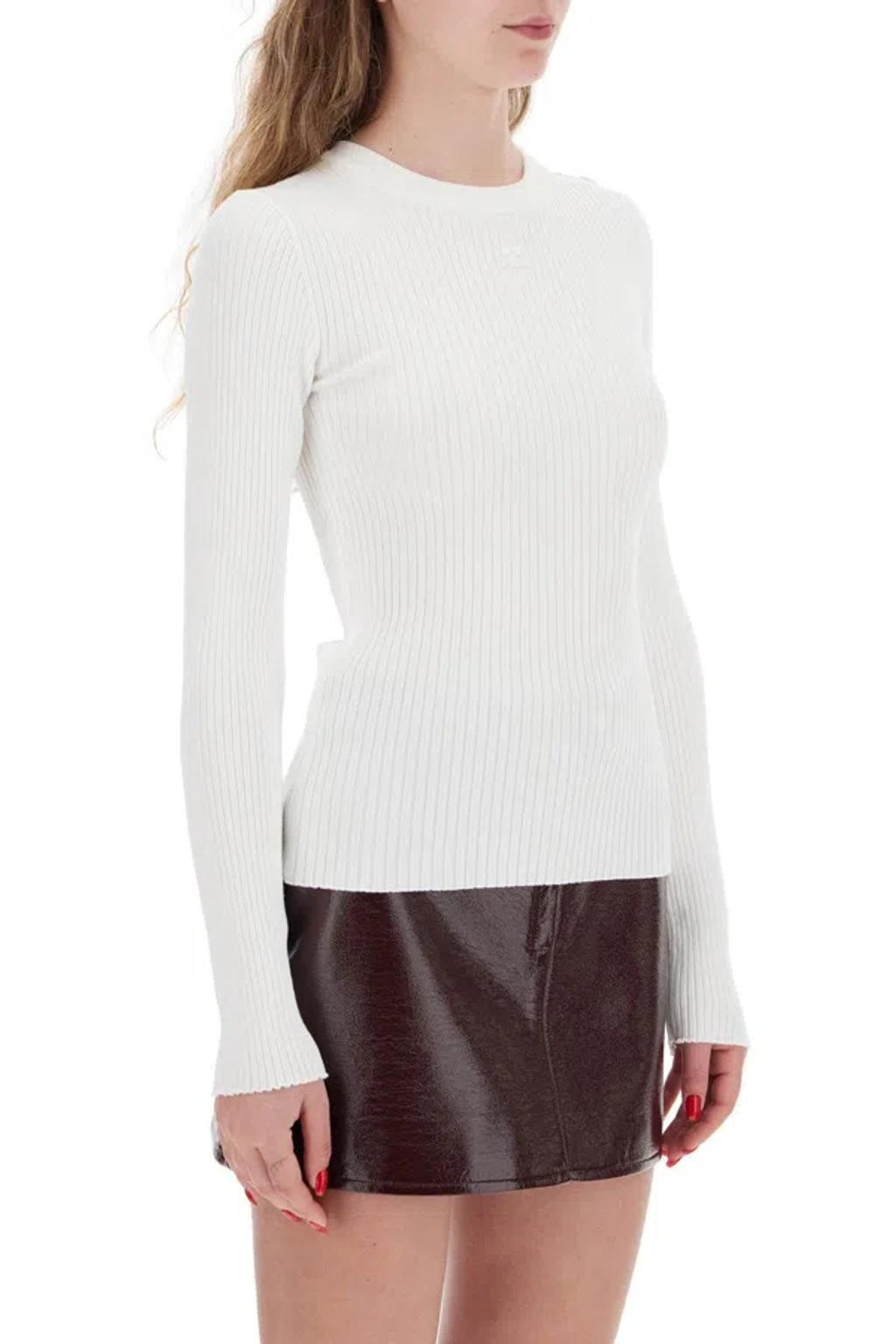 COURRÈGES Pullover In Maglia Stretch A Coste In White Product Image