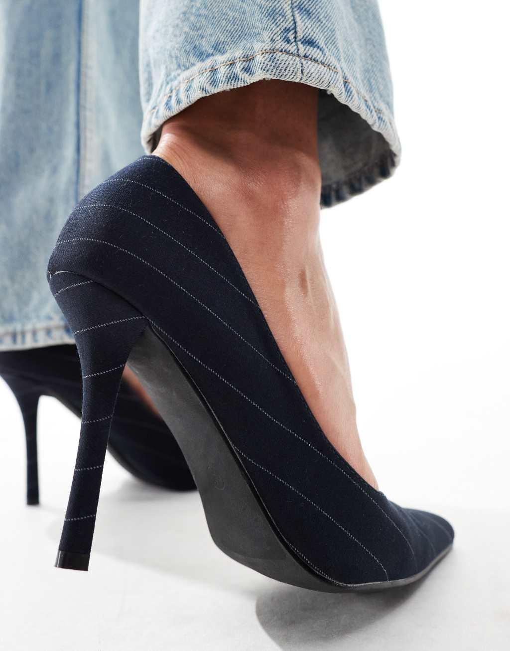 Public Desire Evita pointed heeled shoes in black pinstripe Product Image