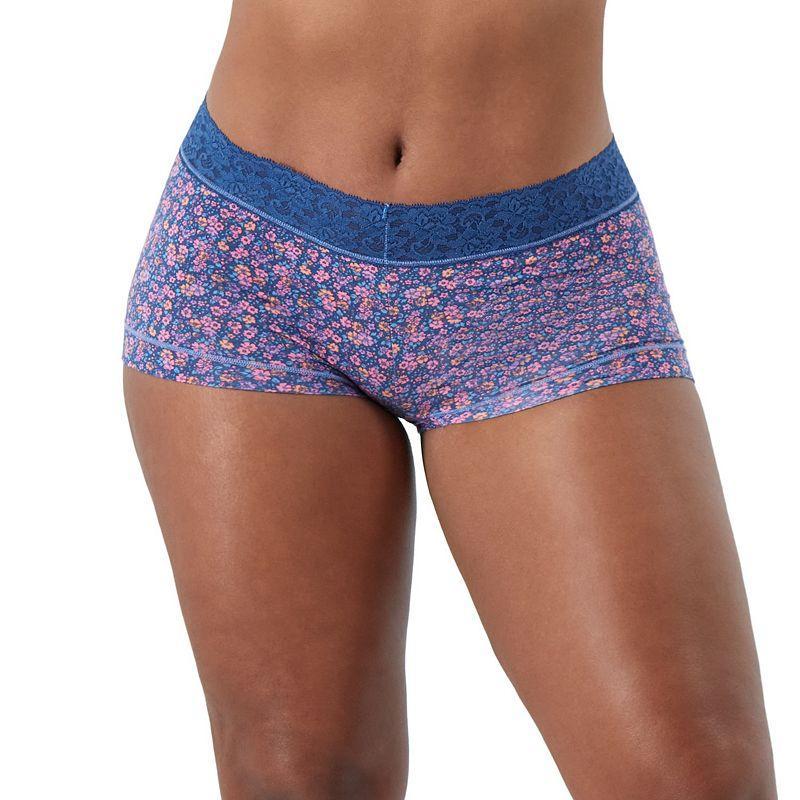 Maidenform Dream Cotton Lace-Trim Boyshort Underwear 40859, Womens, Gray Grey Floral Product Image