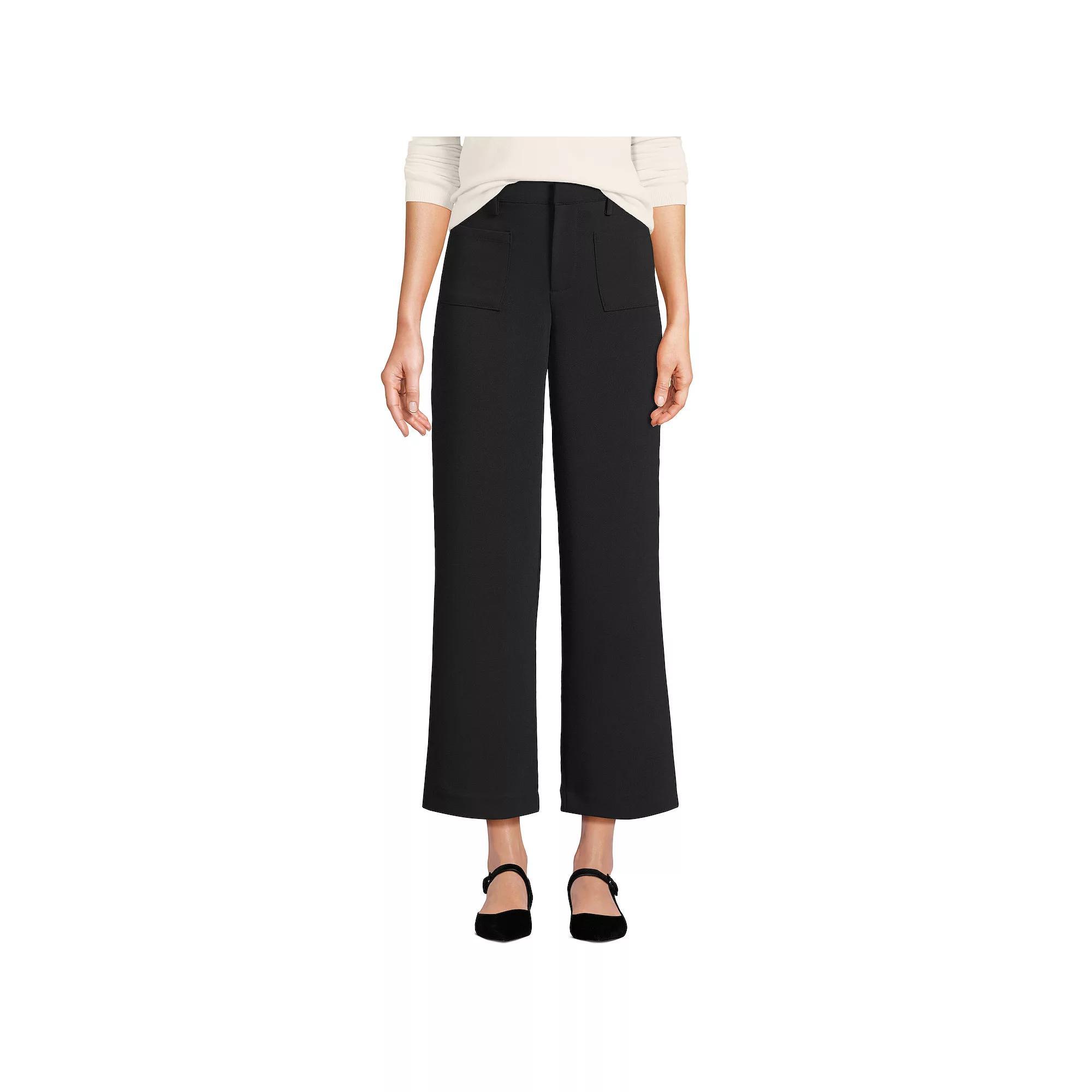 Women's Lands' End High Rise Patch Pocket Wide Leg Crop Pants, Size: 14, Black Product Image