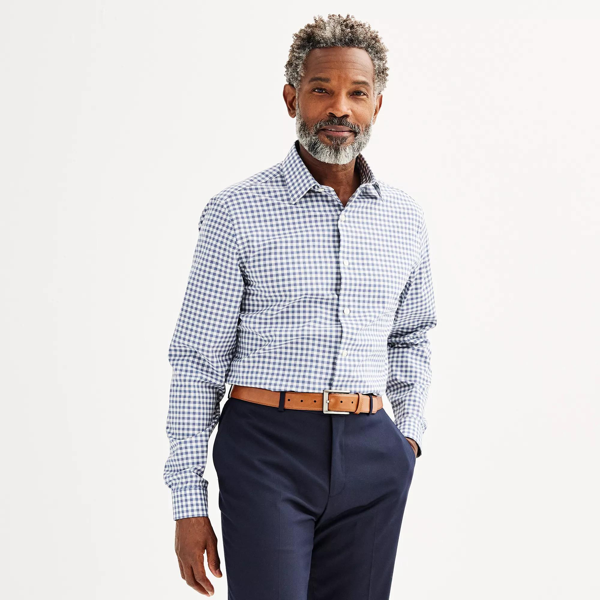 Mens Apt. 9 Premier Flex Regular-Fit Dress Shirt Blue Grey Gingham Product Image