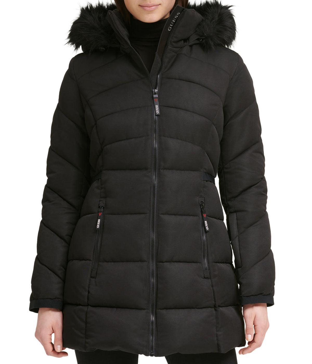 Faux Fur Trim Puffer Jacket 1 Black Product Image