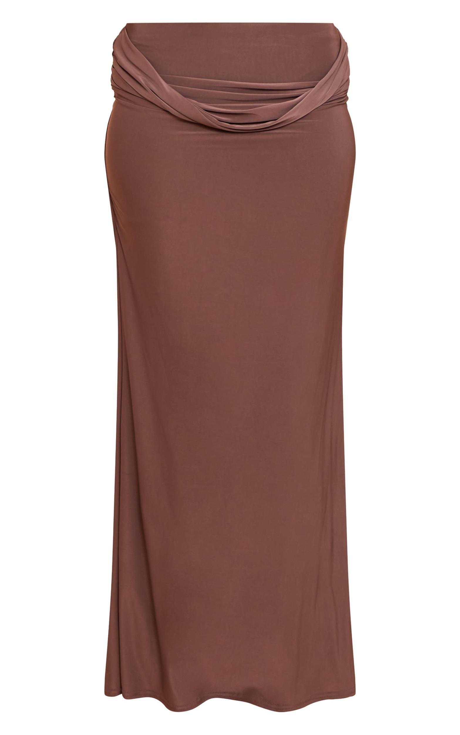 Mushroom Double Layer Slinky Drape Waist Maxi Skirt Product Image