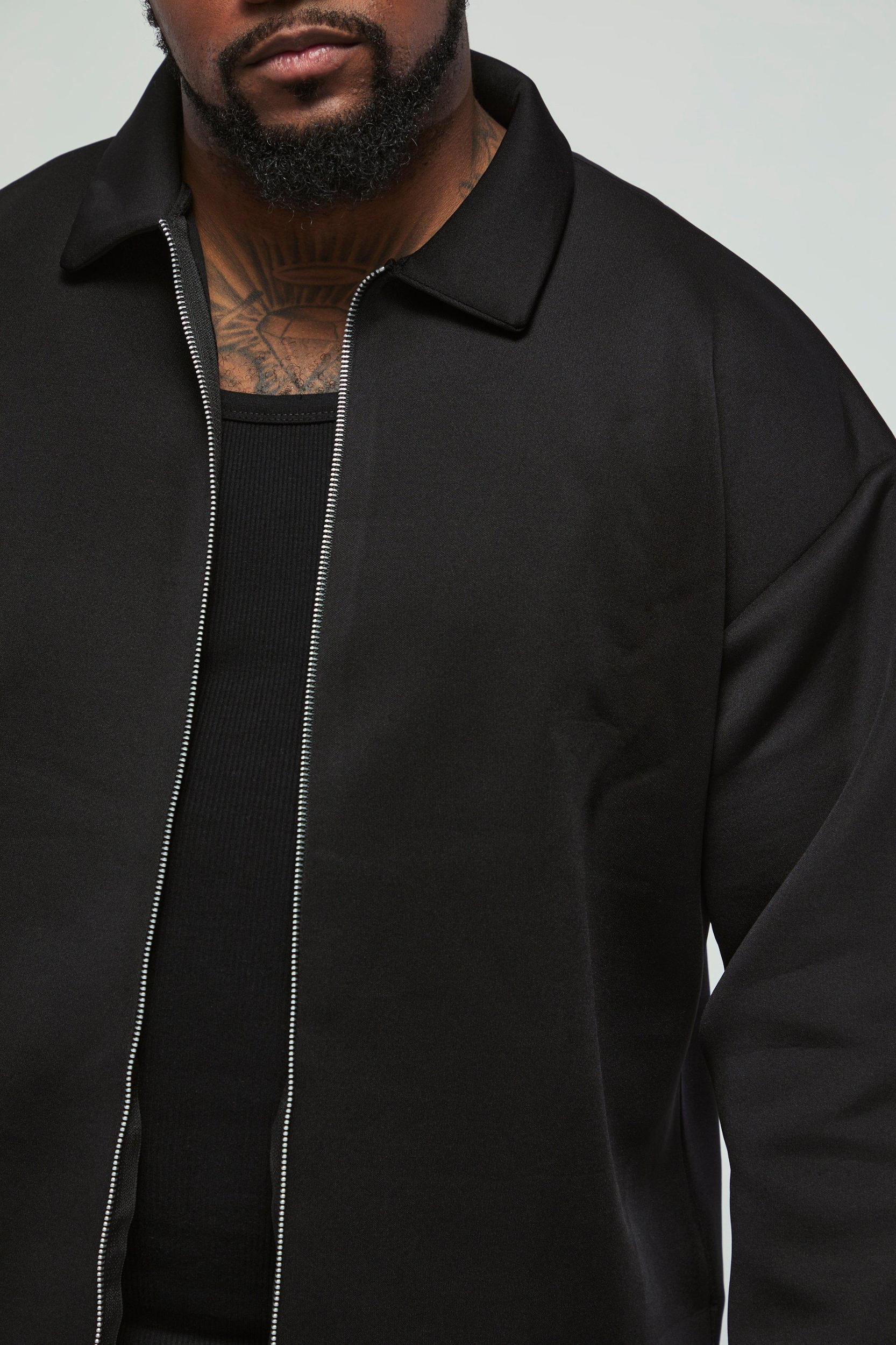 Plus Bonded Scuba Zip Through Shirt Jacket | boohooMAN USA Product Image