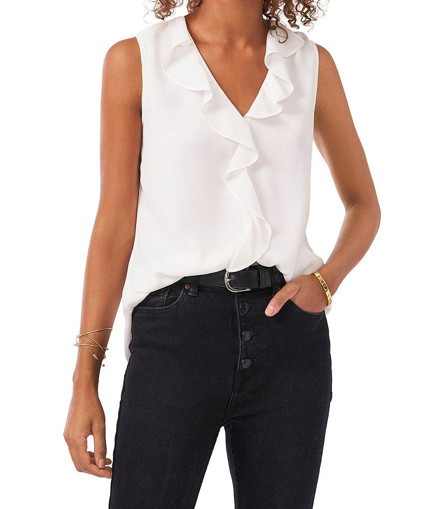 Vince Camuto Sleeveless V-Neck Ruffle Front Blouse Product Image