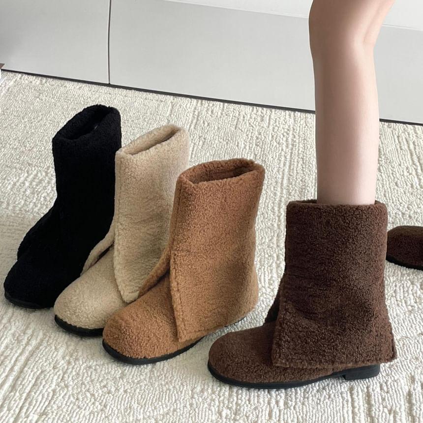 Low Heel Plain Fleece Short Boots Product Image