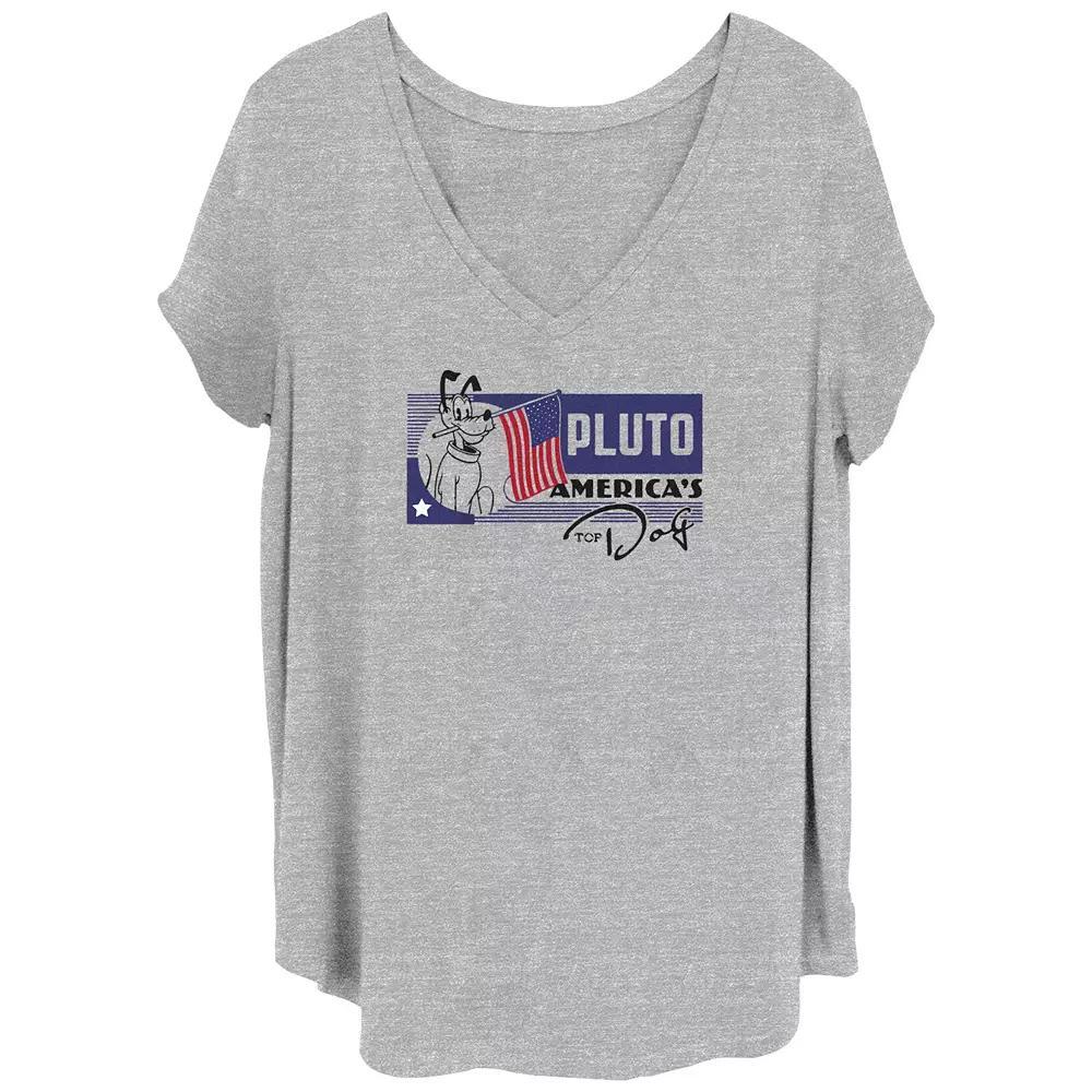 Disney's 100th Anniversary Women's Pluto America's Top Dog V-Neck Tee, Girl's, Size: 4XL, Grey Gray Product Image