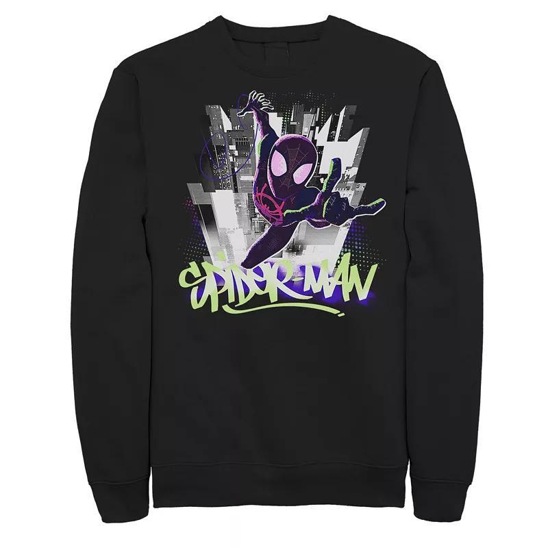 Men's Marvel Spider-Man Spiderverse Graffiti City Graphic Fleece Pullover, Size: XXL, Black Product Image