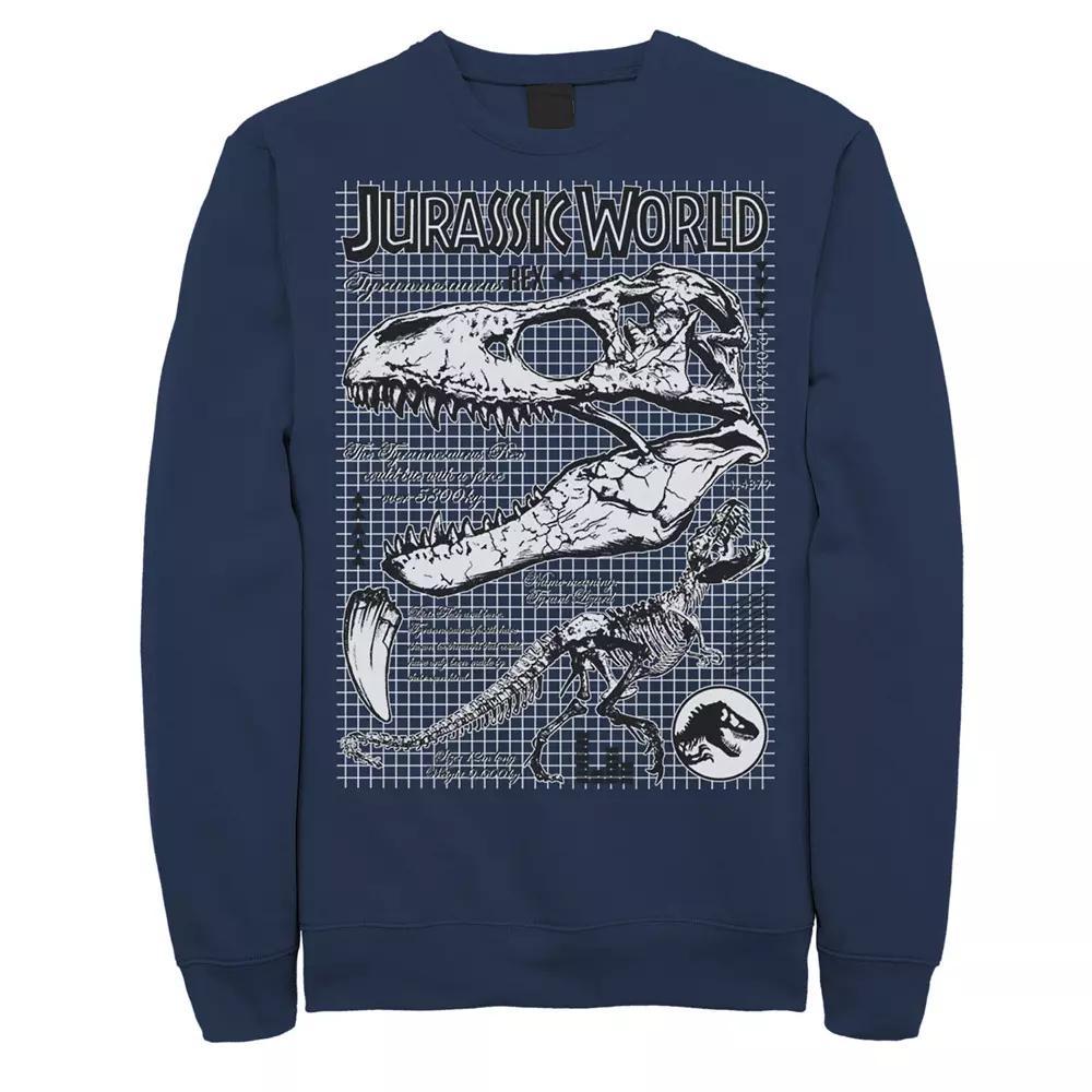 Men's Jurassic World Two T-Rex Bones Schematic Graphic Graphic Fleece Pullover Pullover, Size: 3XL, Blue Product Image