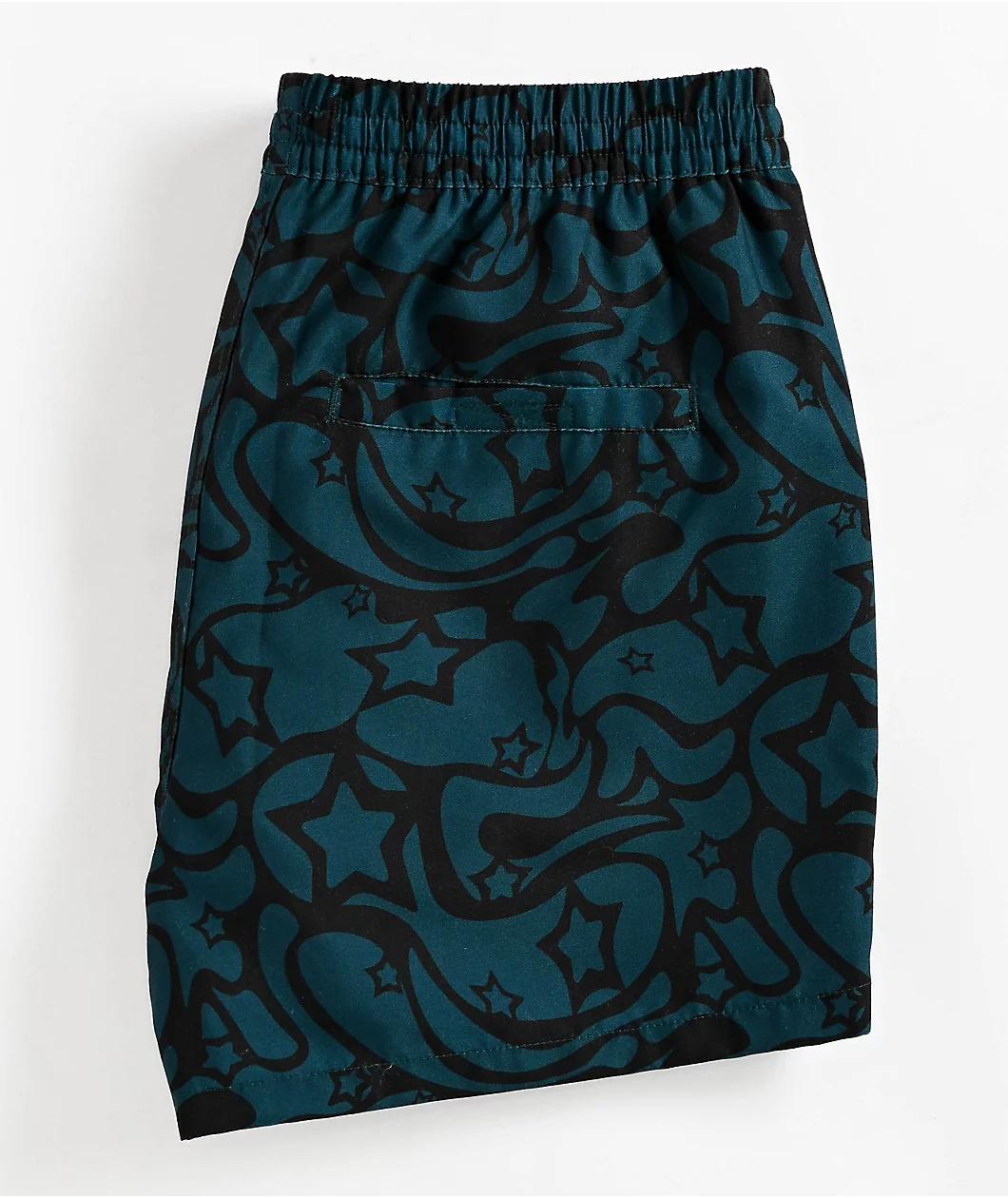 A.LAB Skippy Swirls Teal & Black Board Shorts Product Image