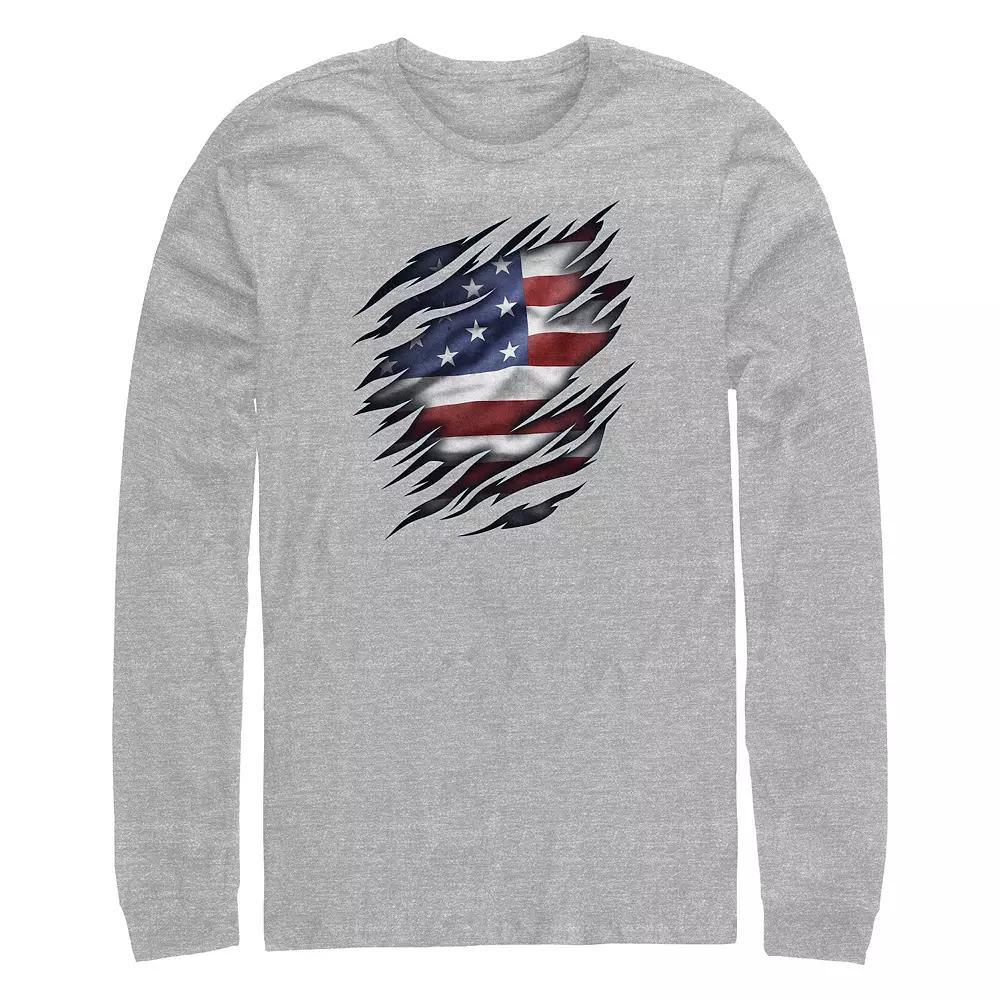 Big & Tall USA Flag Breaking Through Long Sleeve Graphic Tee, Men's, Size: 5XL, Athletic Grey Product Image