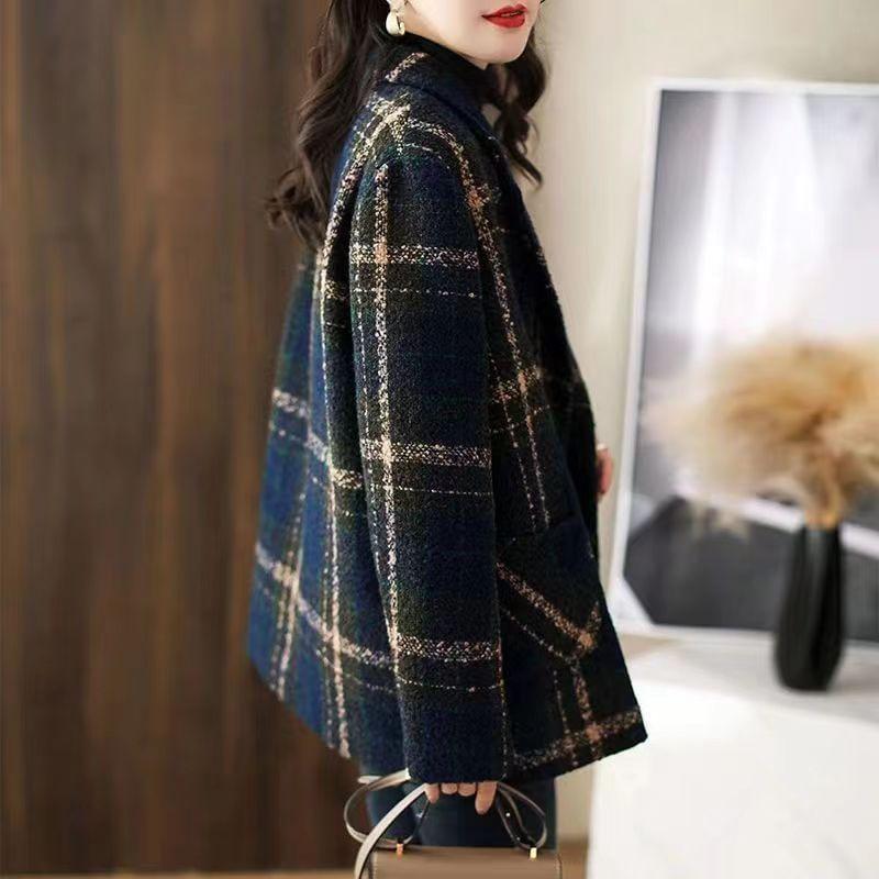 Notch Lapel Plaid Double-Breasted Coat Product Image