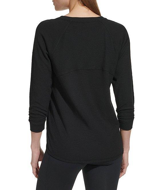DKNY Sport by Donna Karan Mini Slub Waffle Knit Crew Neck 3/4 Ruched Sleeve Tee Product Image