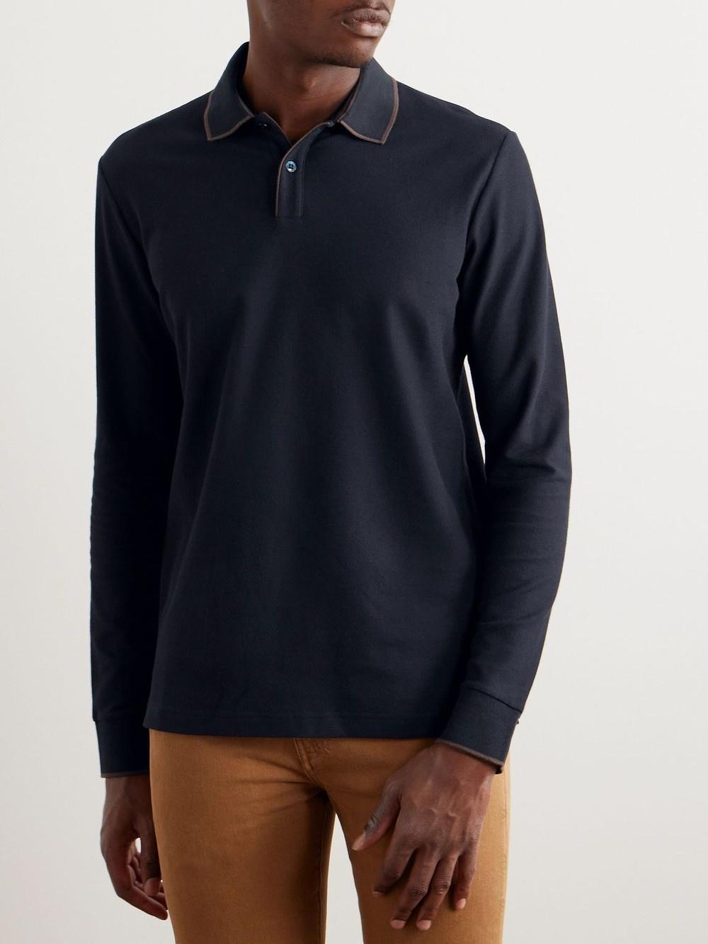 LORO PIANA Polo Shirt With Lapel Buttons In Black Product Image