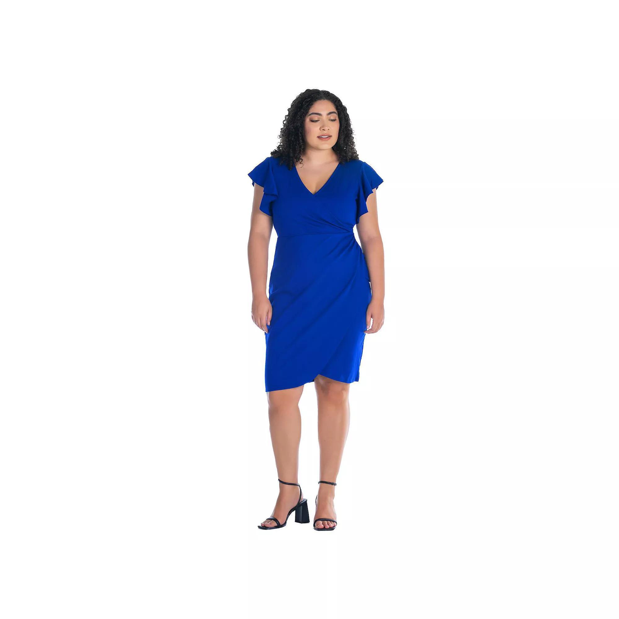 Plus Size 24Seven Comfort Apparel Ruffle Sleeve Knee Length Dress, Women's, Size: 1XL, Royal Product Image