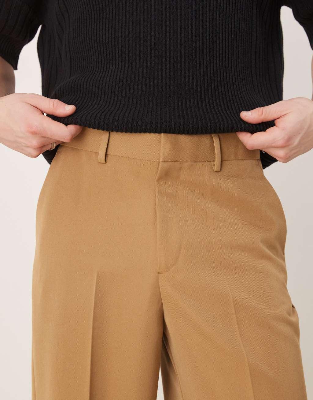 ASOS DESIGN smart wide leg pants with carpenter pocket in camel Product Image