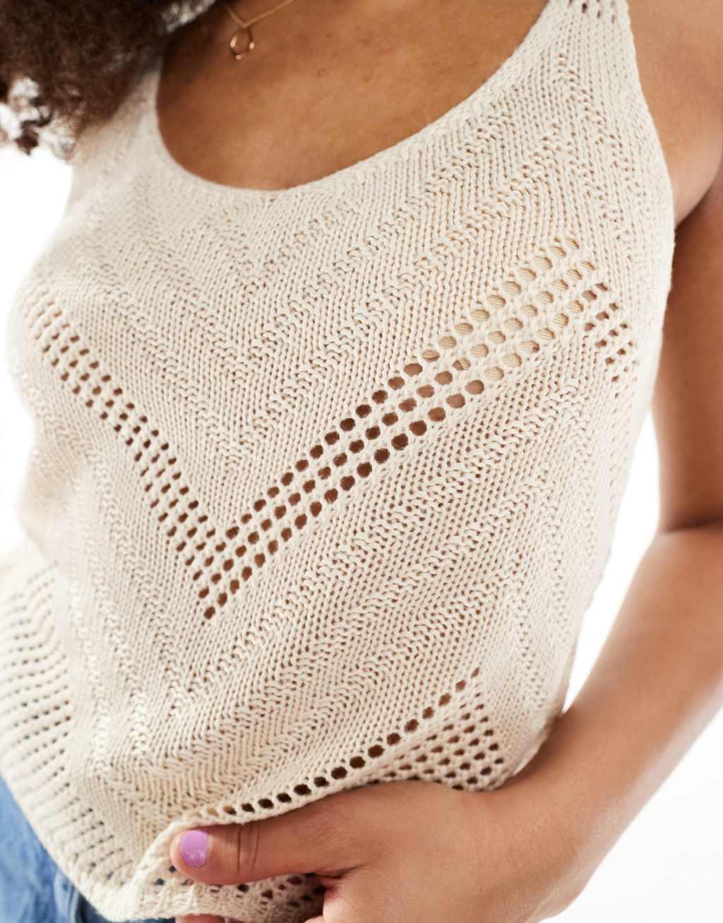 JDY eyelet knit tank top in cream Product Image