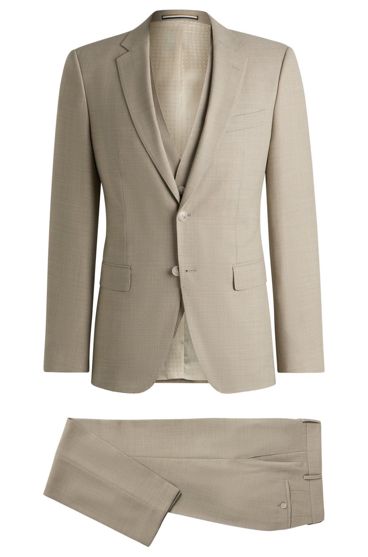 Slim-fit three-piece suit in patterned wool Product Image