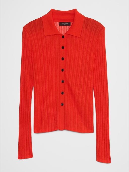 Sheer Button-Down Cardigan Sweater Product Image