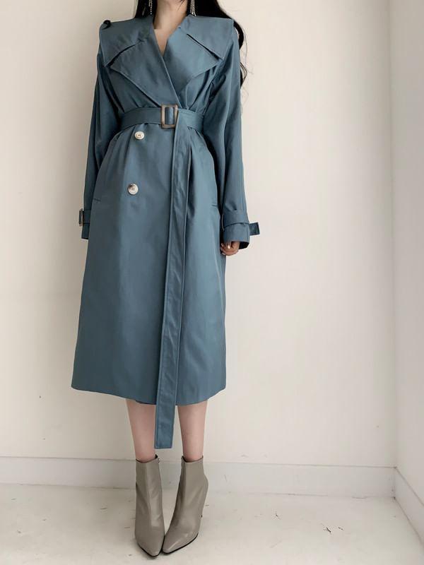 Plain Double-Breasted Trench Coat Product Image