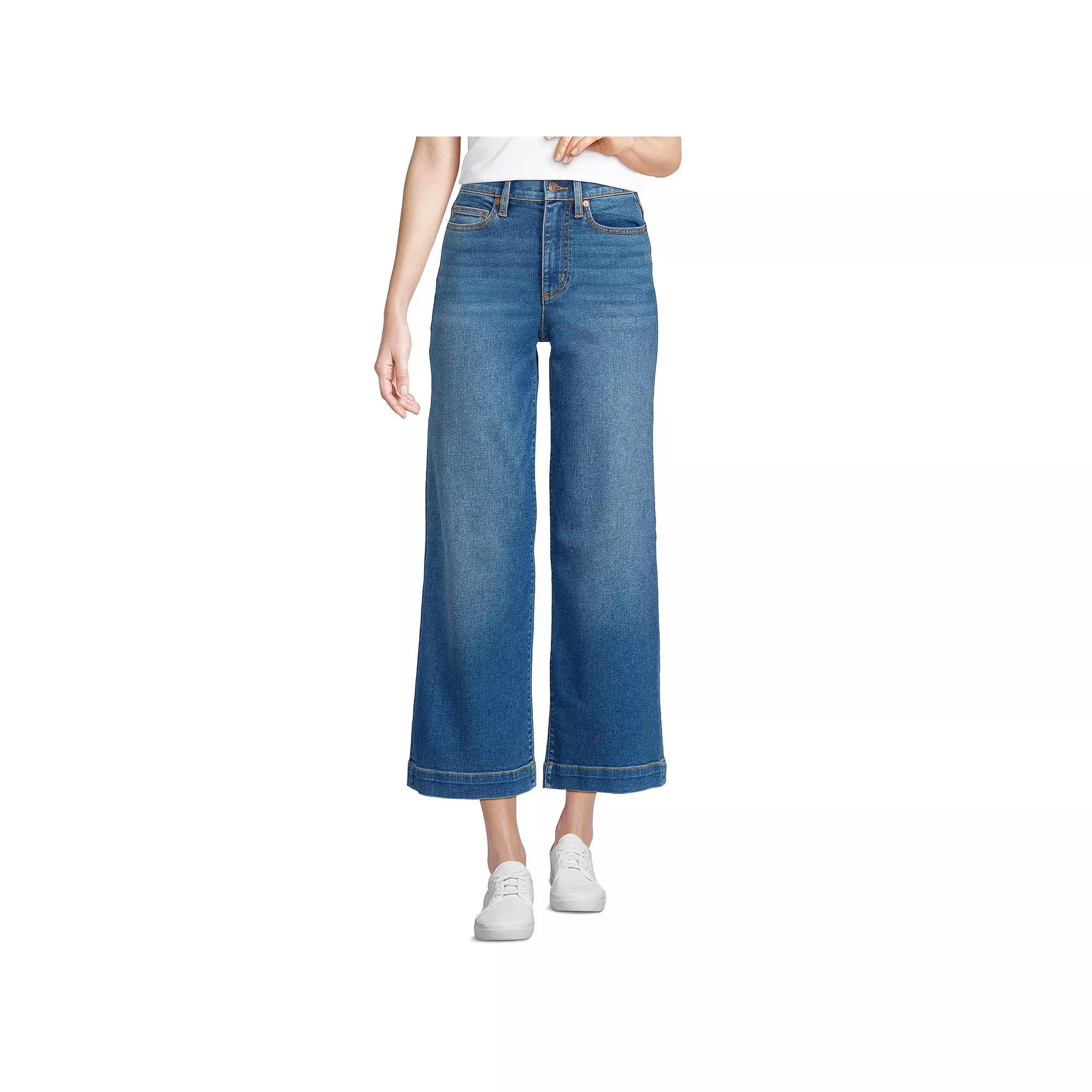 Women's Lands' End Recover Denim High Rise Wide Leg Crop Jeans, Size: 2, Blue Tide Blue Product Image