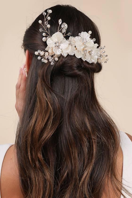 So Marvelous Gold Bead Flower Hair Comb Product Image