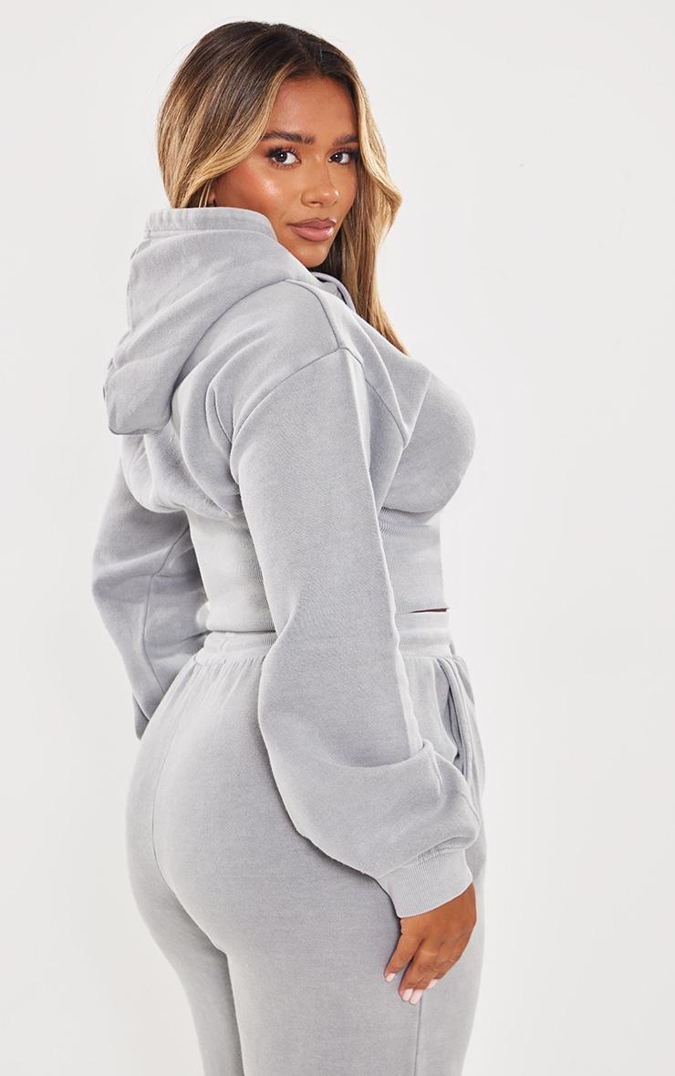 Shape Light Grey Sweat Cropped Shirred Waist Hoodie Product Image