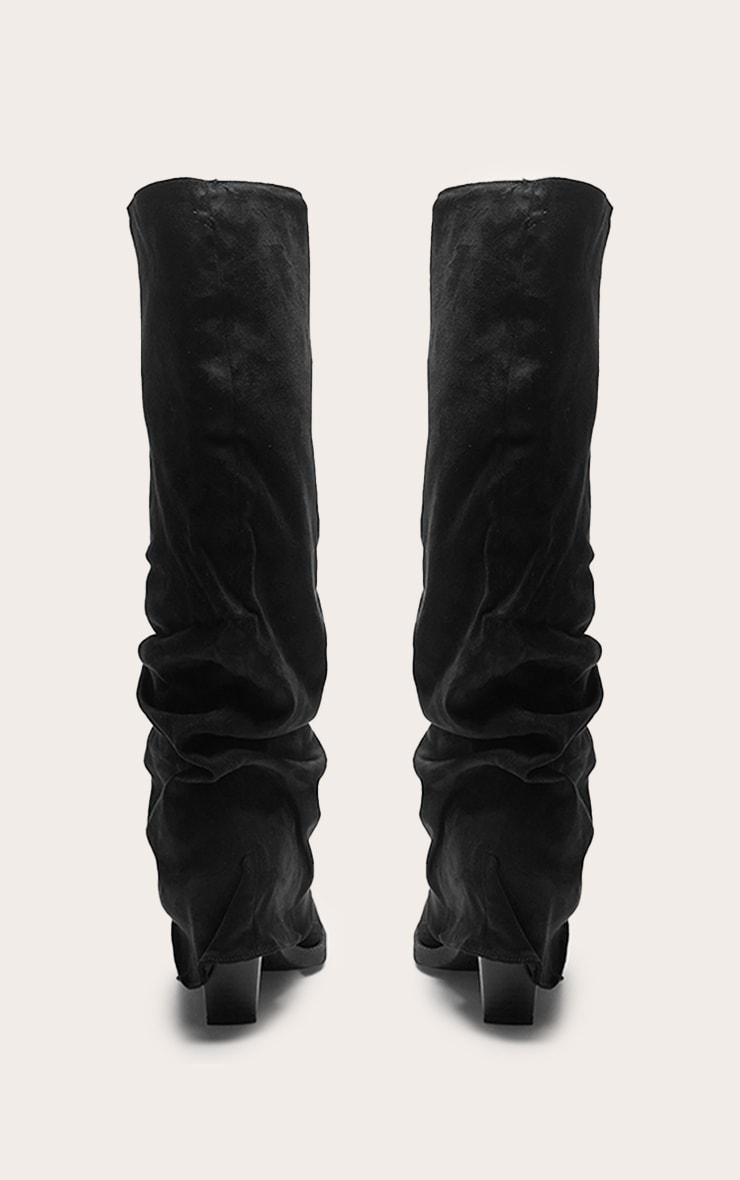 Black Faux Suede Point Toe Fold Over Block Heel Knee High Boots Product Image