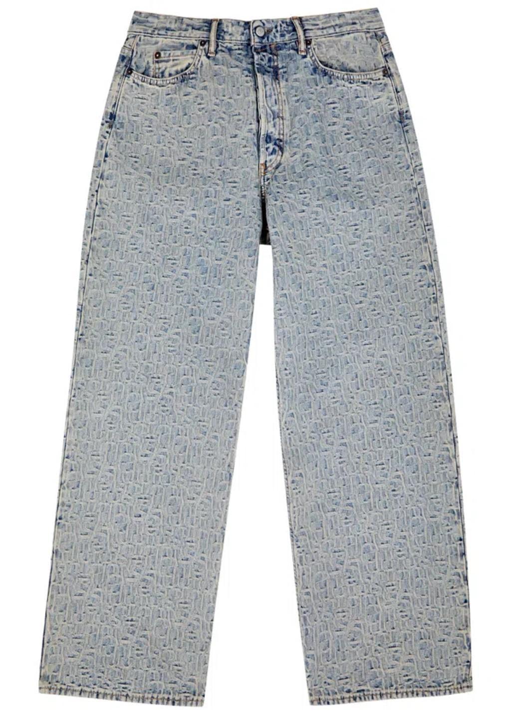 1981 Logo-jacquard Wide-leg Jeans In Bluebeige Product Image