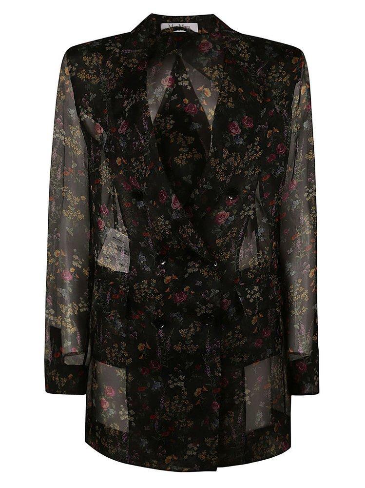 Floral Print Sheer Blazer In Black Product Image