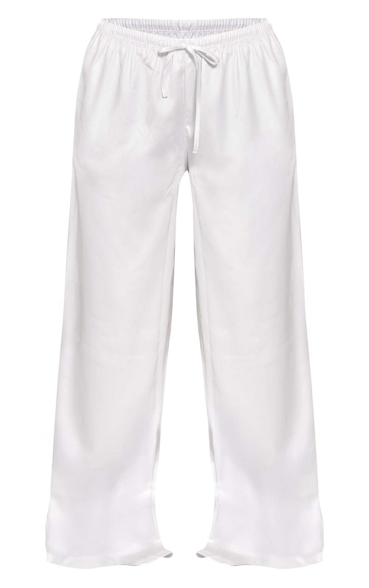  Cream Satin Mid Rise Drawstring Wide Leg Pants Product Image