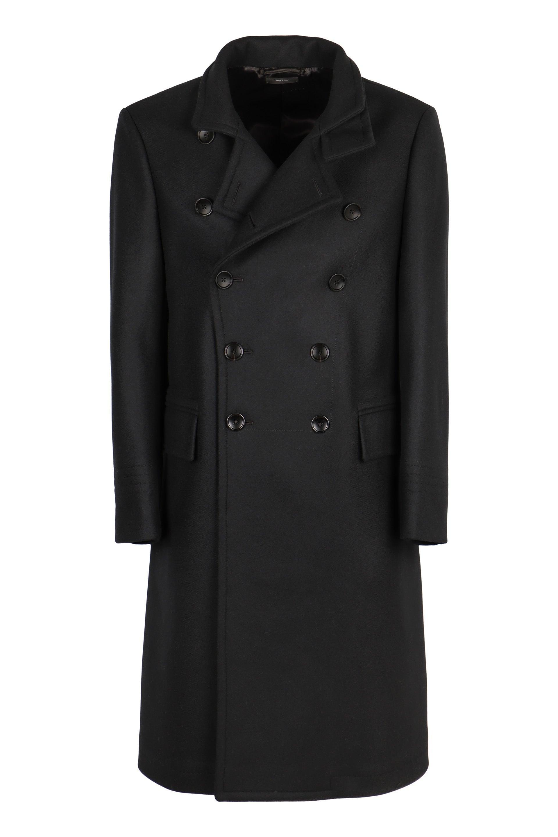 TOM FORD Double-breasted Wool Coat In Black Product Image