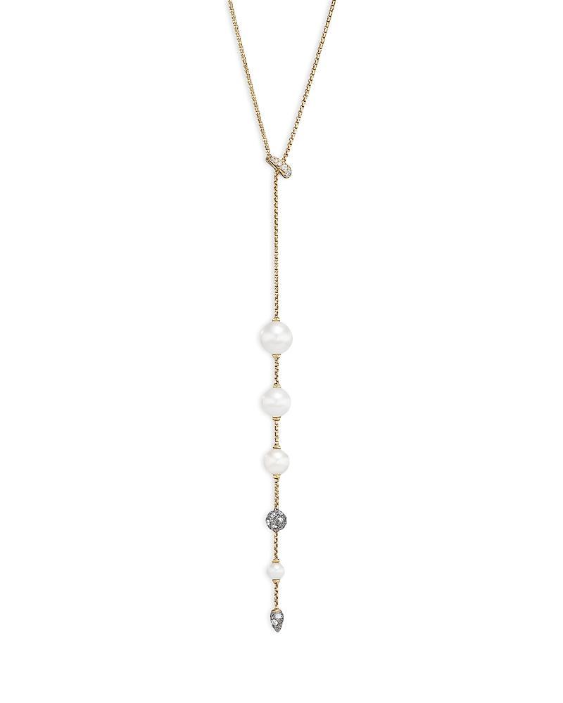 David Yurman 18K Yellow Gold Cultured Freshwater Pearl & Pave Diamond Y Necklace, 28 Product Image