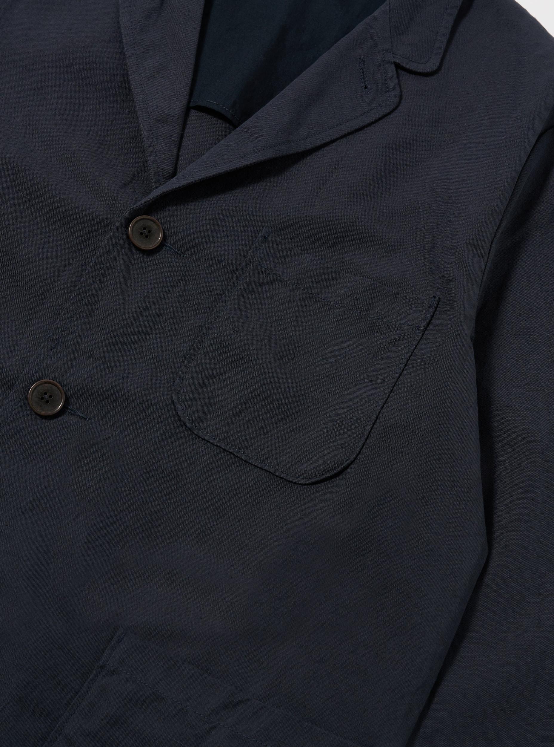 Universal Works Three Button Jacket in Navy Linen Slub Weave Product Image