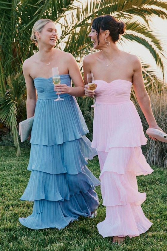 Seriously Sensational Light Pink Strapless Tiered Maxi Dress Product Image