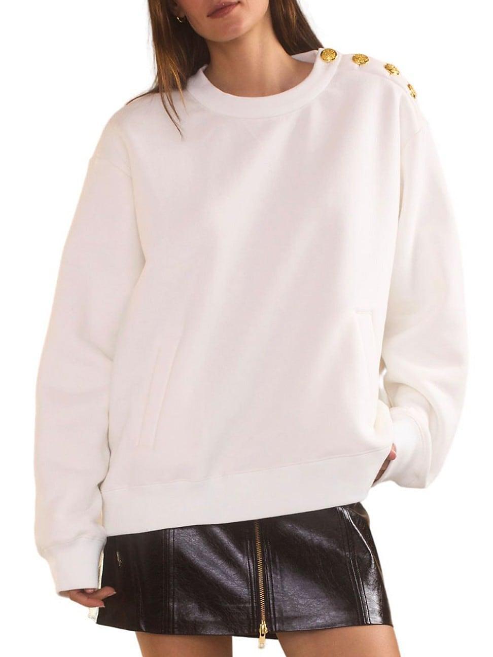 Womens Cotton-Blend Button-Shoulder Sweatshirt Product Image