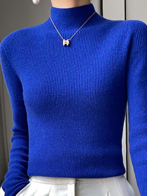 Casual Skinny Long Sleeves Solid Color Half Turtleneck Sweater Tops Product Image