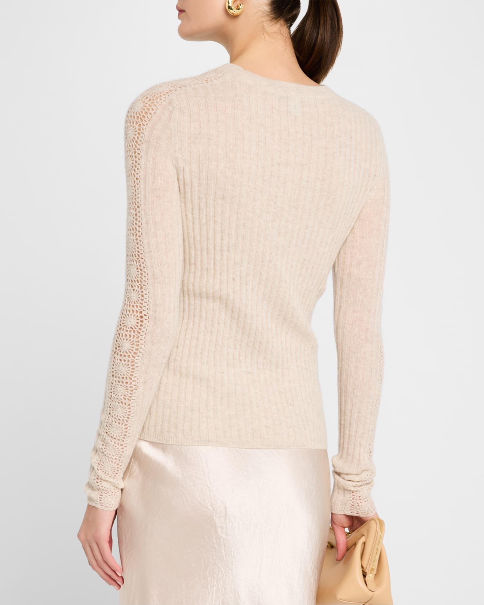 Crewneck Crochet-Insert Cashmere Sweater Product Image
