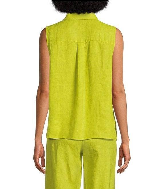 Eileen Fisher Organic Handkerchief Linen Point Collar Sleeveless Button Front Shirt Product Image