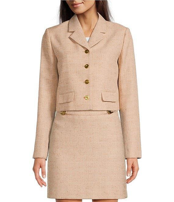 Donna Karan Tweed Notch Lapel Collar Button Front Jacket Product Image