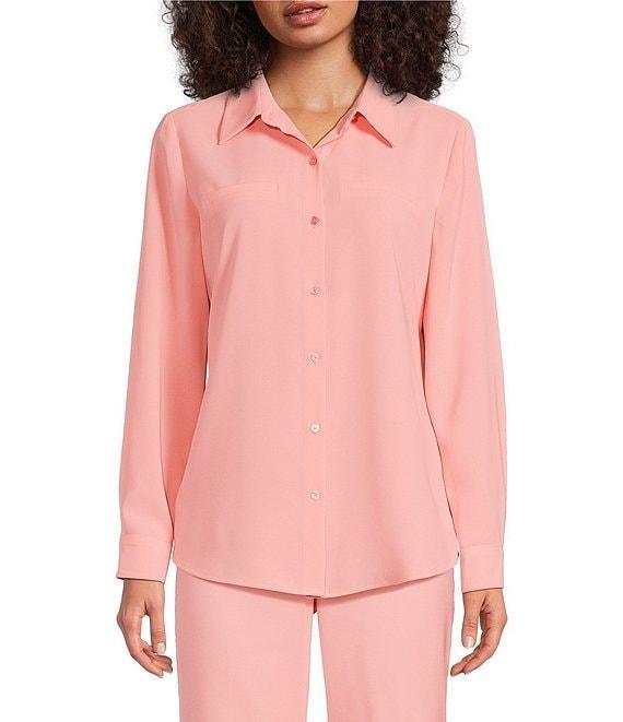 Alex Marie Piper Lightweight Soft Crepe de Chine Point Collar Long Sleeve Button Front Top Product Image