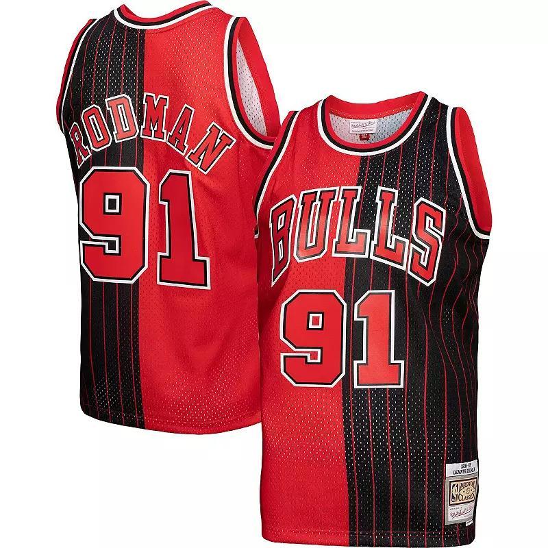 Mens Mitchell & Ness Dennis Rodman /Black Chicago Bulls Big & Tall Hardwood Classics 1995-96 Split Swingman Jersey Product Image