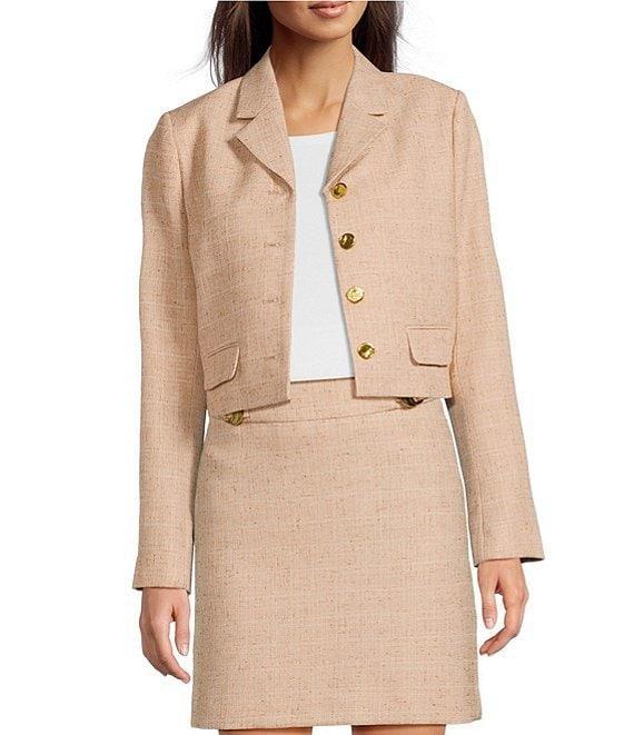 Donna Karan Tweed Notch Lapel Collar Button Front Jacket Product Image
