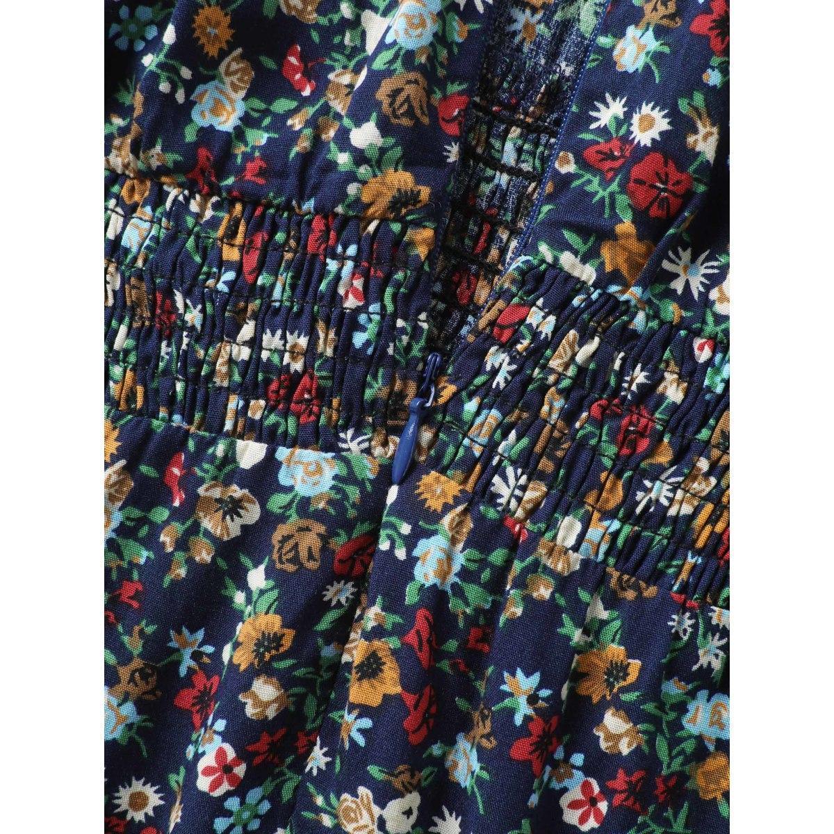 Plus Size Indigo Floral Print Shirred Waist Cami Jumpsuit Women Sleeveless Square Neck Elegant Loose Jumpsuits BloomChic 14-16/1X Product Image