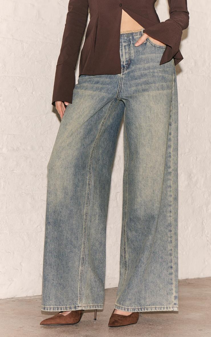 Vintage Raw Waist Mid Rise Wide Leg Jeans Product Image